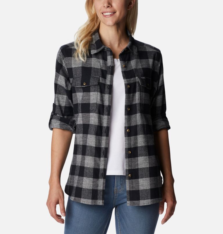 Thumbnail: Women's Pine Street Stretch Flannel, Color: Black Twill, image 6