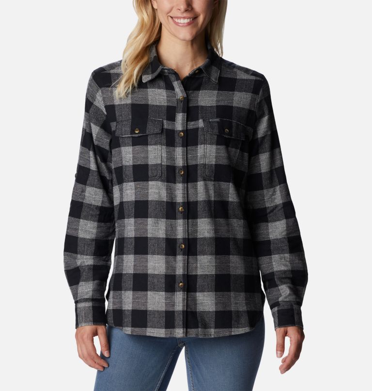 Women's Pine Street Stretch Flannel, Color: Black Twill, image 1