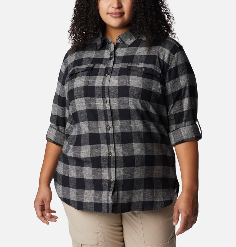 Thumbnail: Women's Pine Street Stretch Flannel - Plus Size, Color: Black Twill, image 6