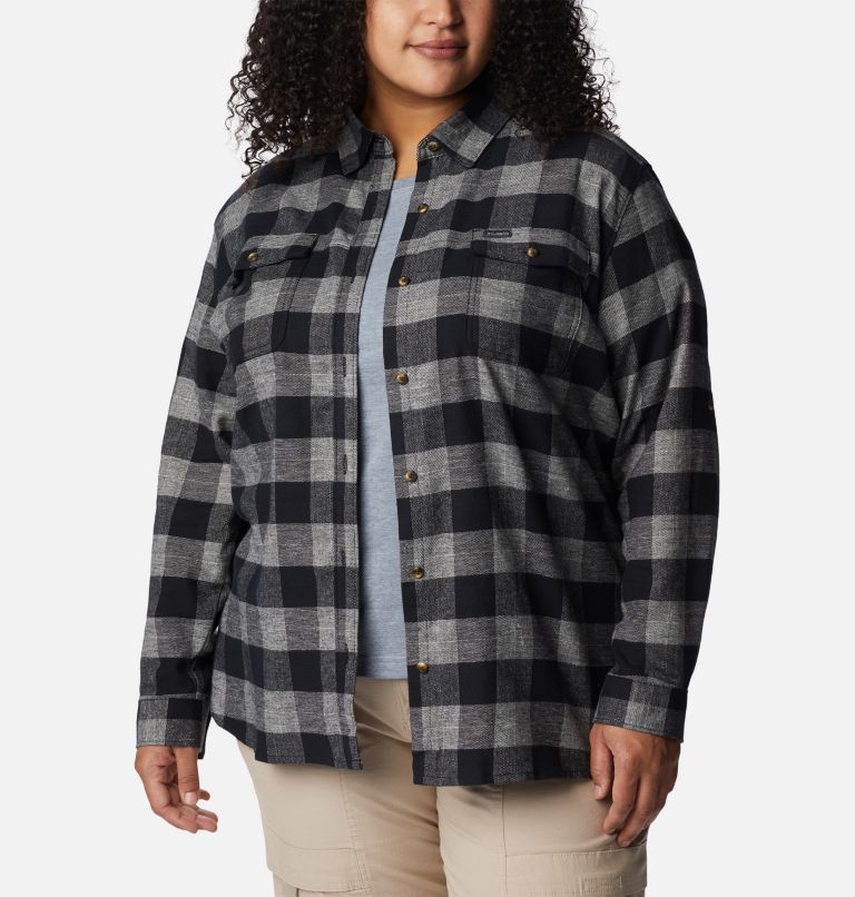 Thumbnail: Women's Pine Street Stretch Flannel - Plus Size, Color: Black Twill, image 7