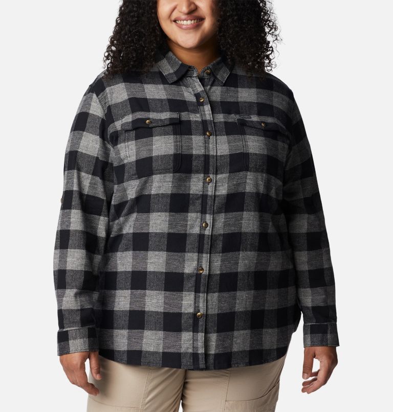 Thumbnail: Women's Pine Street Stretch Flannel - Plus Size, Color: Black Twill, image 1