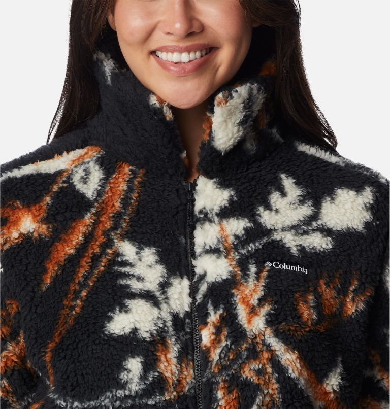 Thumbnail: Women's Winter Pass Sherpa Full Zip Jacket, Color: Black Fallgrass Print, image 4