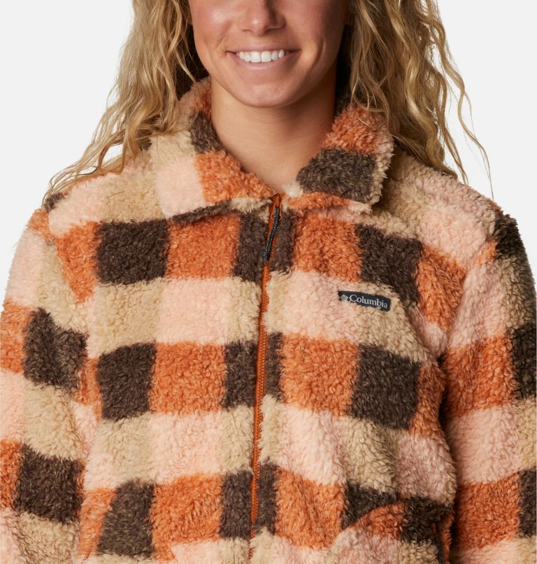 Thumbnail: Women's Winter Pass Sherpa Full Zip Jacket, Color: Warm Copper Check Multi, image 4
