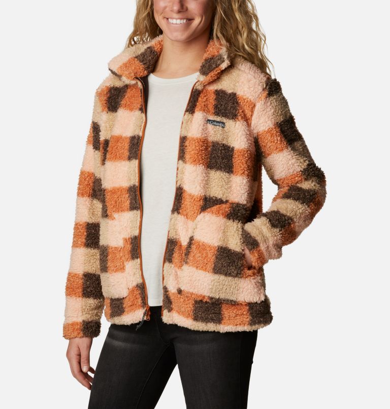 Thumbnail: Women's Winter Pass Sherpa Full Zip Jacket, Color: Warm Copper Check Multi, image 6