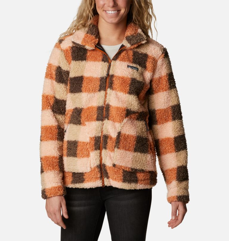 Manteau à fermeture éclair en Sherpa Winter Pass pour femme, Color: Warm Copper Check Multi, image 1