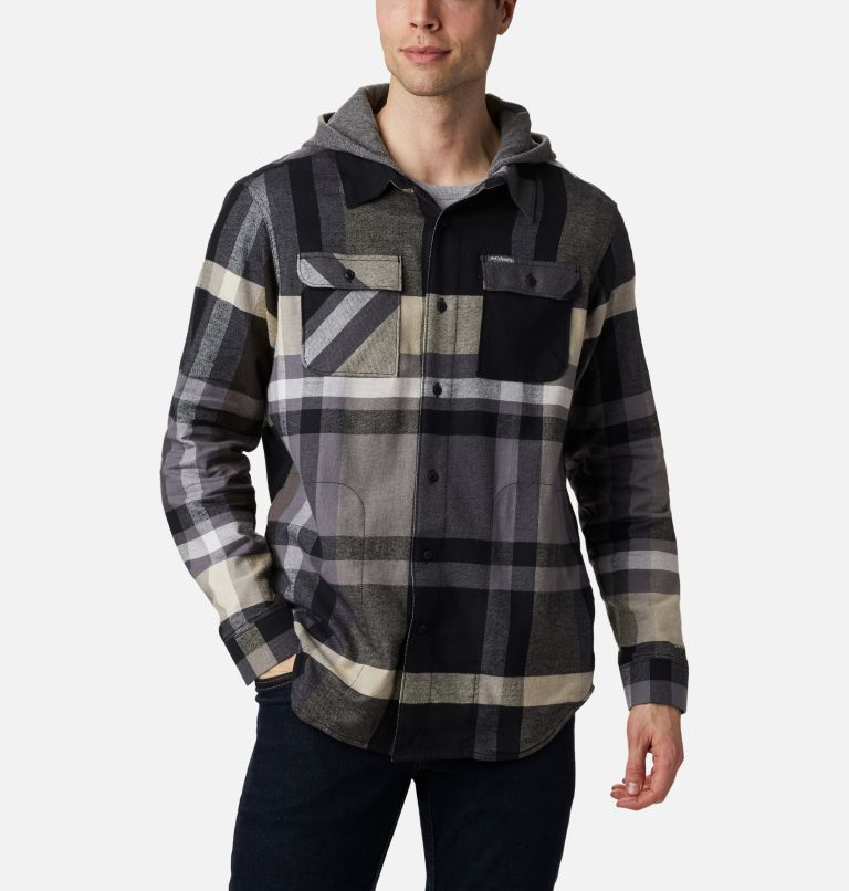 Men's Flare Gun Stretch Flannel Hoodie, Color: Black Tartan Plaid, image 1