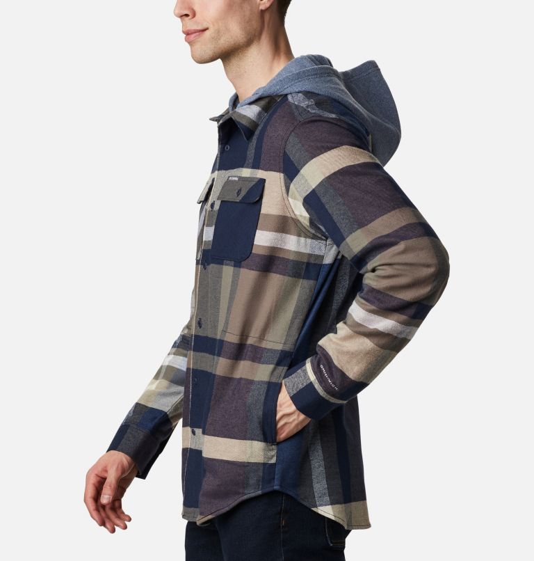 Chandail à capuchon en flanelle extensible Flare Gun pour homme, Color: Collegiate Navy Tartan Plaid, image 3