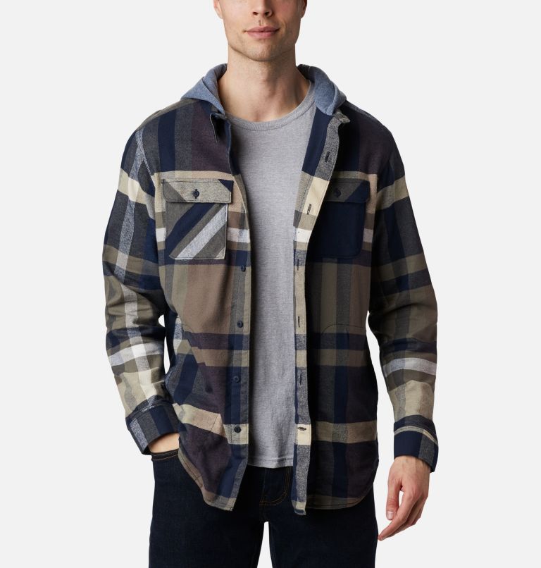 Chandail à capuchon en flanelle extensible Flare Gun pour homme, Color: Collegiate Navy Tartan Plaid, image 1