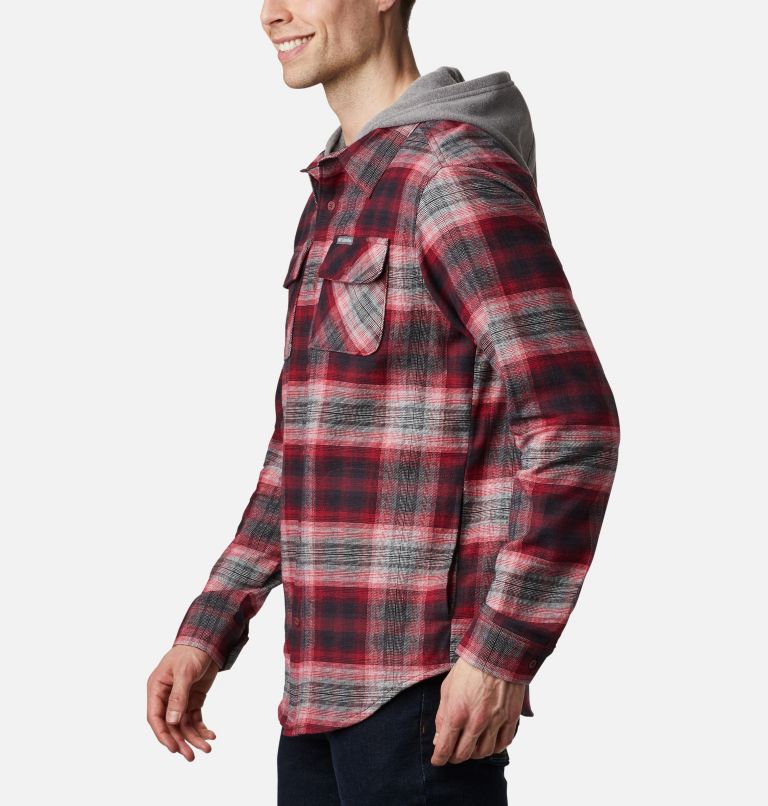 Men's Flare Gun Stretch Flannel Hoodie, Color: Mountain Red Ombre Plaid, image 3