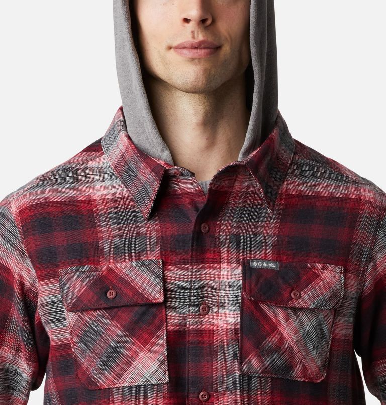 Men's Flare Gun Stretch Flannel Hoodie, Color: Mountain Red Ombre Plaid, image 4