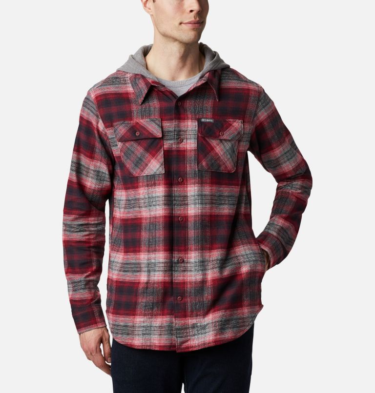 Men's Flare Gun Stretch Flannel Hoodie, Color: Mountain Red Ombre Plaid, image 1
