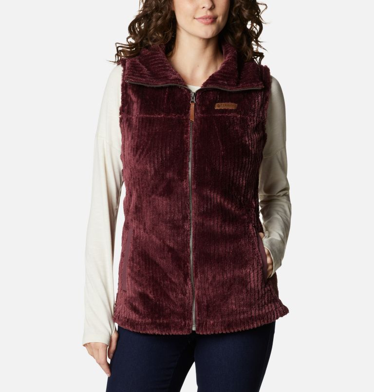 Women’s Fire Side Sherpa Gilet, Color: Malbec Stripe, image 1