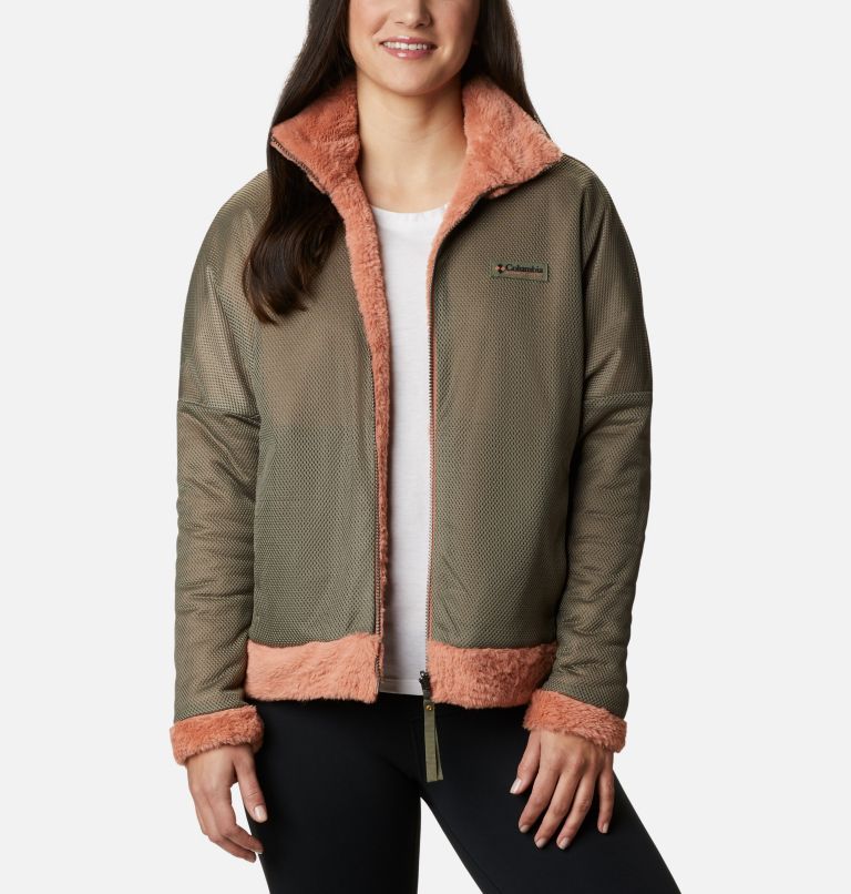 Women's Bundle Up Fleecec Jacket, Color: Nova Pink, Stone Green, image 6