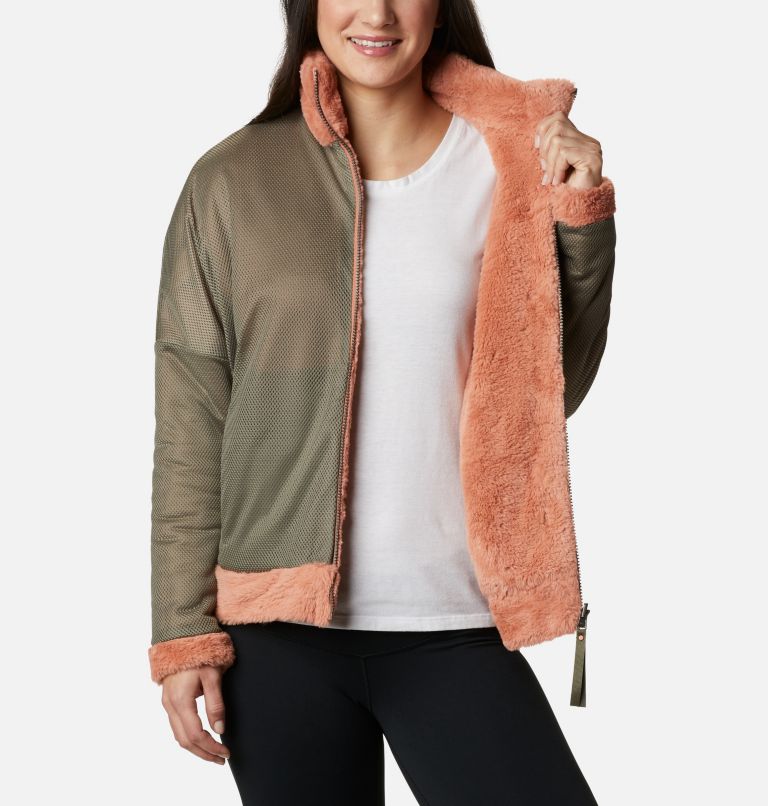 Women's Bundle Up Fleecec Jacket, Color: Nova Pink, Stone Green, image 10