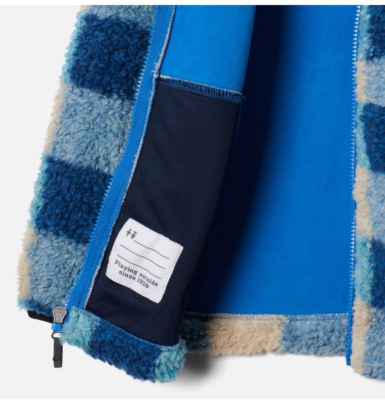 Kids' Winter Pass Printed Sherpa Full Zip Fleece Jacket, Color: Bright Indigo Check Multi, image 3