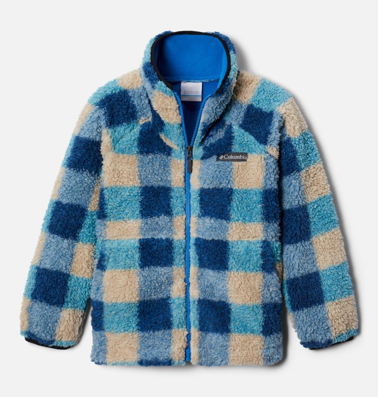 Thumbnail: Kids' Winter Pass Printed Sherpa Full Zip Fleece Jacket, Color: Bright Indigo Check Multi, image 1