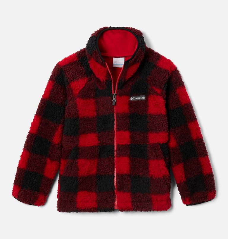 Boys' Winter Pass Printed Sherpa Fleece Jacket, Color: Mountain Red Check, image 1