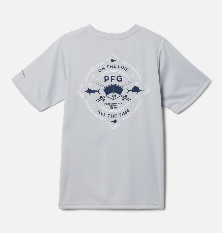 Boys' PFG True Pursuit T-shirt, Color: Cool Grey, On the Line Salt Graphic, image 2