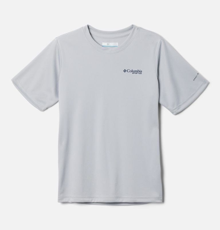 Thumbnail: Boys' PFG True Pursuit T-shirt, Color: Cool Grey, On the Line Salt Graphic, image 1