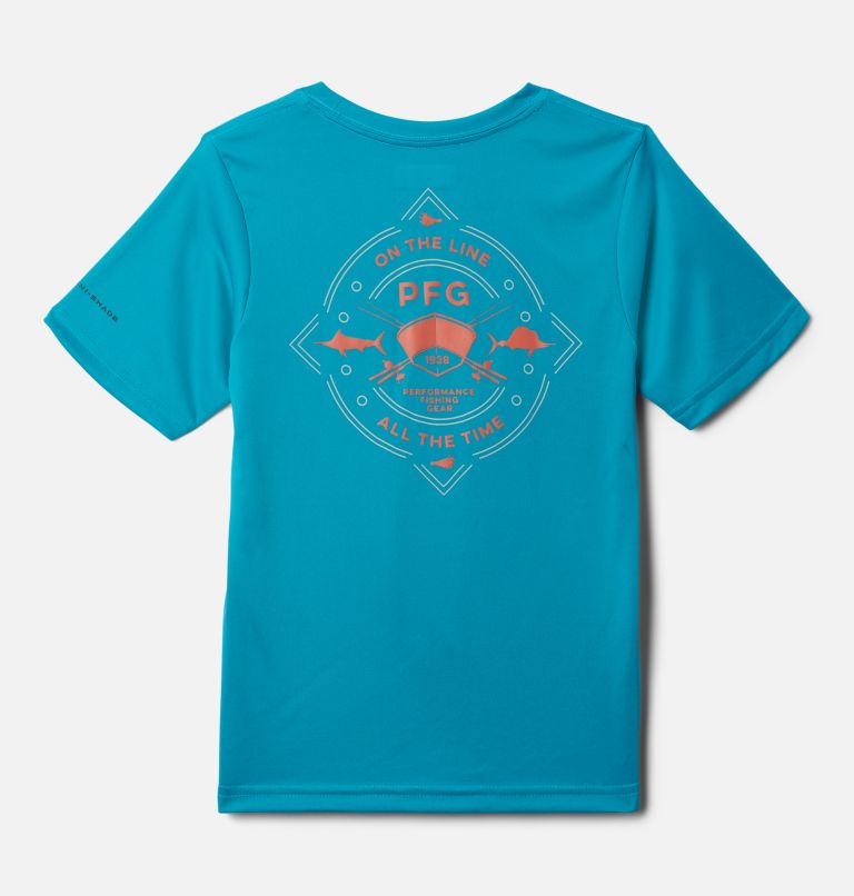 Thumbnail: Boys' PFG True Pursuit T-shirt, Color: Ocean Teal, On the Line Salt Graphic, image 2