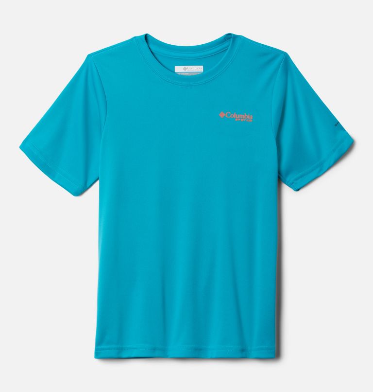 Boys' PFG True Pursuit T-shirt, Color: Ocean Teal, On the Line Salt Graphic, image 1