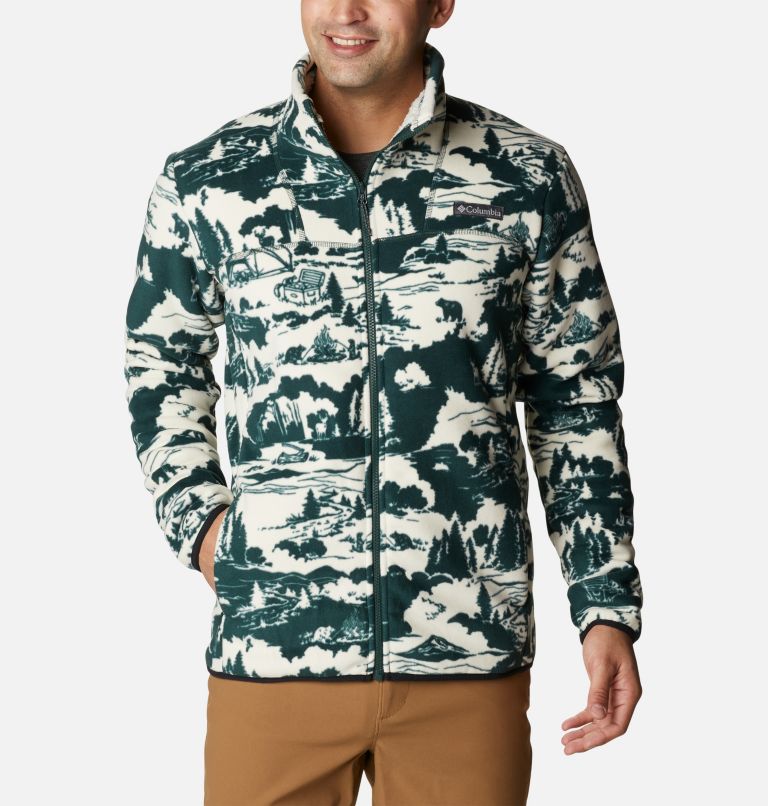 Men's Winter Pass Sherpa Fleece Jacket, Color: Spruce Roasted Print, image 1