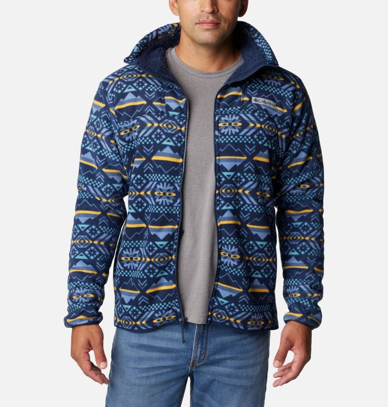 Men's Winter Pass Sherpa Fleece Jacket, Color: Collegiate Navy Checkered Peaks Print, image 6