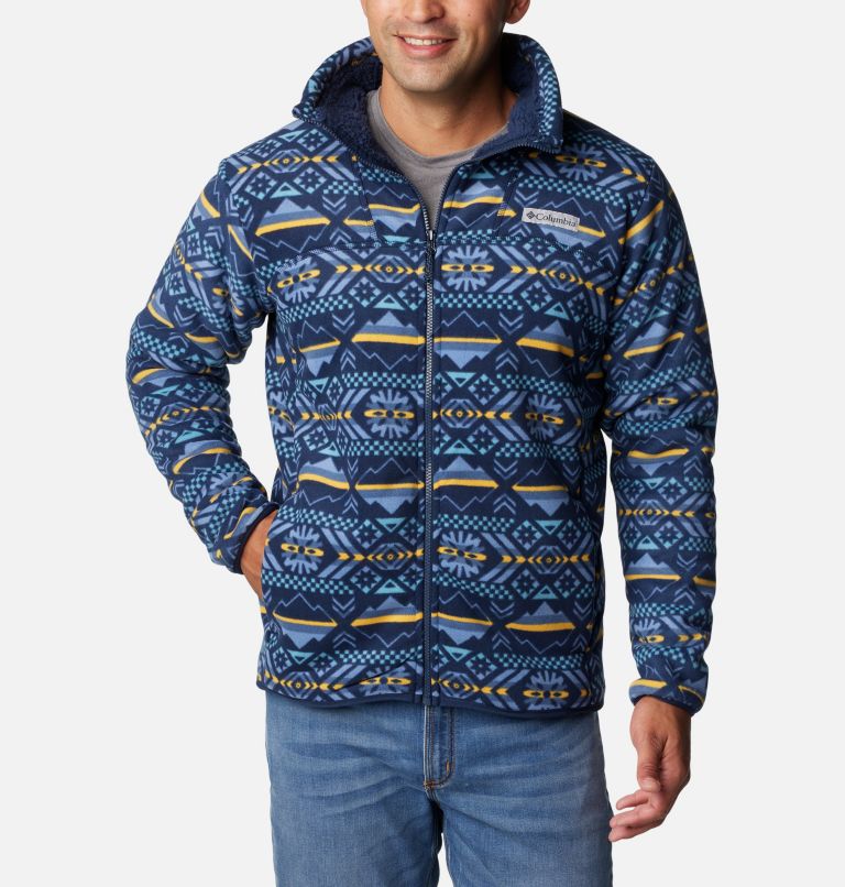 Men's Patterned Fleece Jacket - Navy