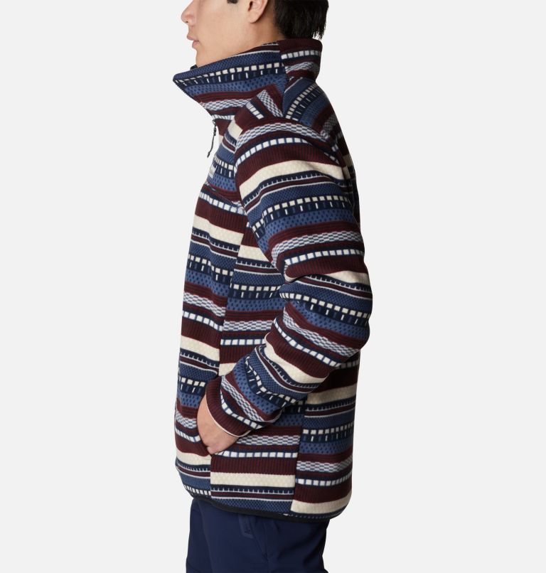 Men's Winter Pass Sherpa Fleece Jacket, Color: Dark Mountain Apres Stripe Print, image 3