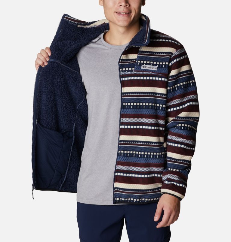 Men's Winter Pass Sherpa Fleece Jacket, Color: Dark Mountain Apres Stripe Print, image 5