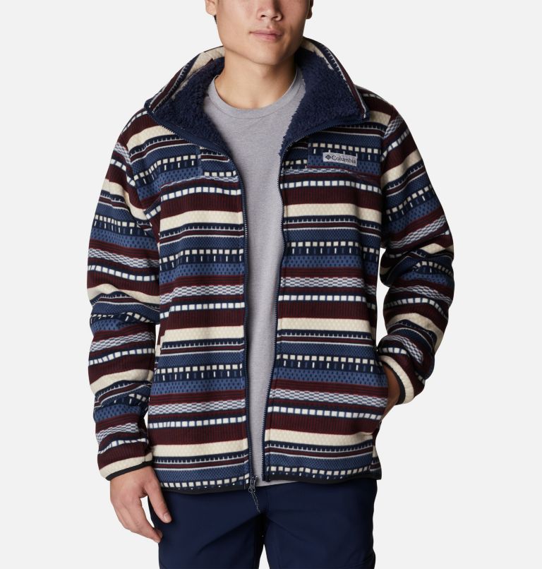 Men's Winter Pass Sherpa Fleece Jacket, Color: Dark Mountain Apres Stripe Print, image 6