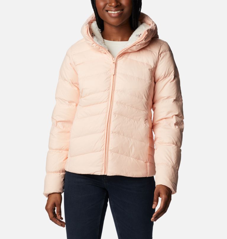 Women's Autumn Park Down Hooded Jacket, Color: Peach Blossom, image 1