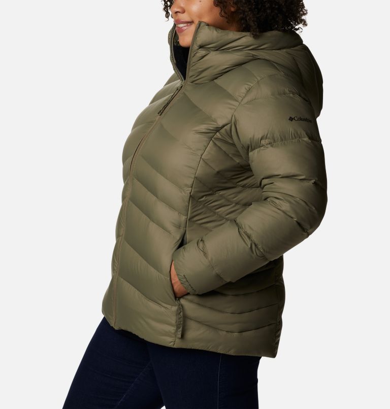 Thumbnail: Women's Autumn Park Down Hooded Jacket - Plus Size, Color: Stone Green, image 3