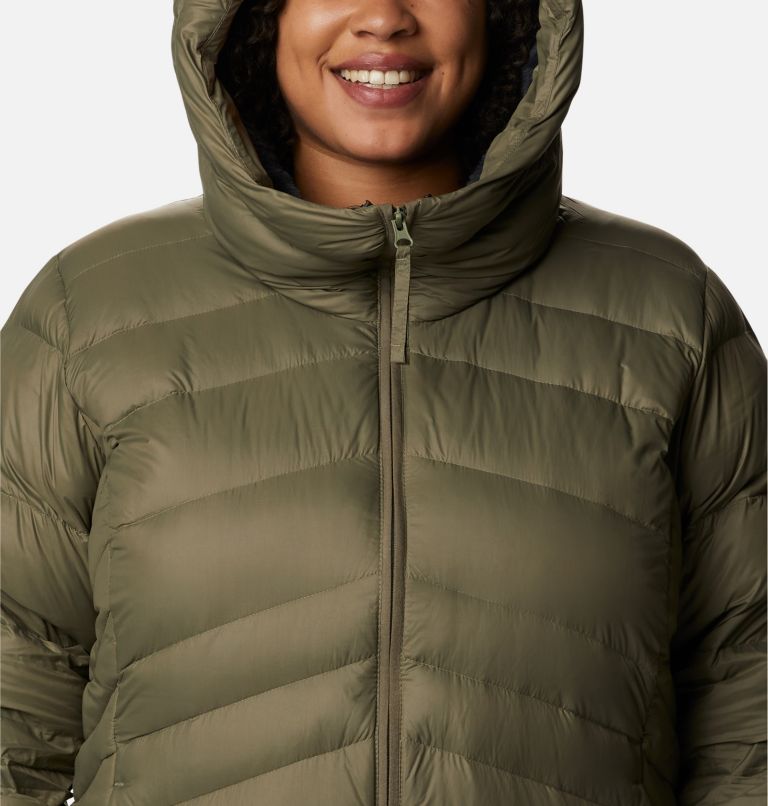 Thumbnail: Women's Autumn Park Down Hooded Jacket - Plus Size, Color: Stone Green, image 4