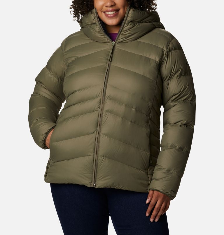 Thumbnail: Women's Autumn Park Down Hooded Jacket - Plus Size, Color: Stone Green, image 1