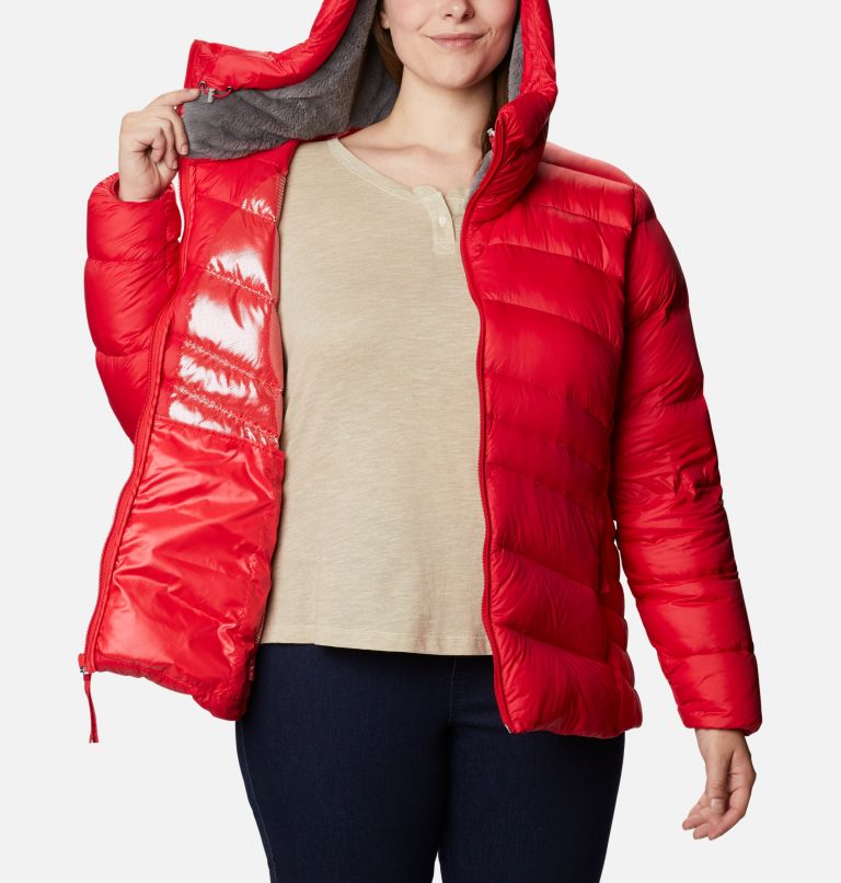 Women's Autumn Park Down Hooded Jacket - Plus Size, Color: Red Lily, image 5