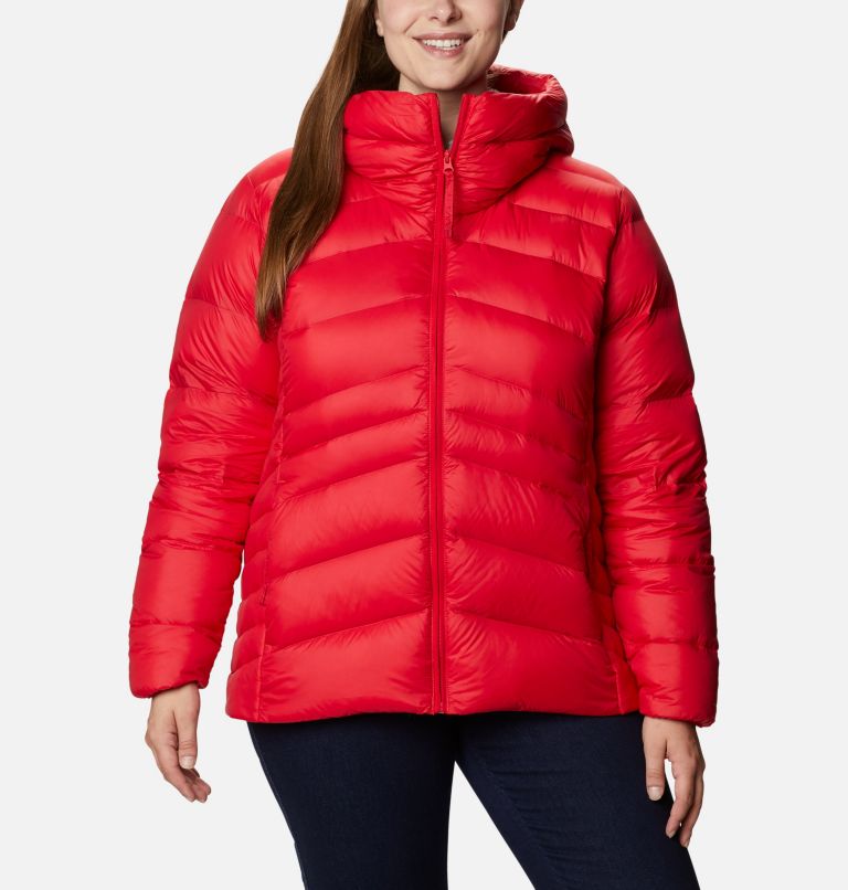 Women's Autumn Park Down Hooded Jacket - Plus Size, Color: Red Lily, image 1