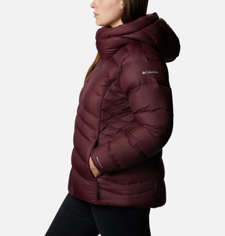 Women's Autumn Park Down Hooded Jacket - Plus Size, Color: Malbec, image 3