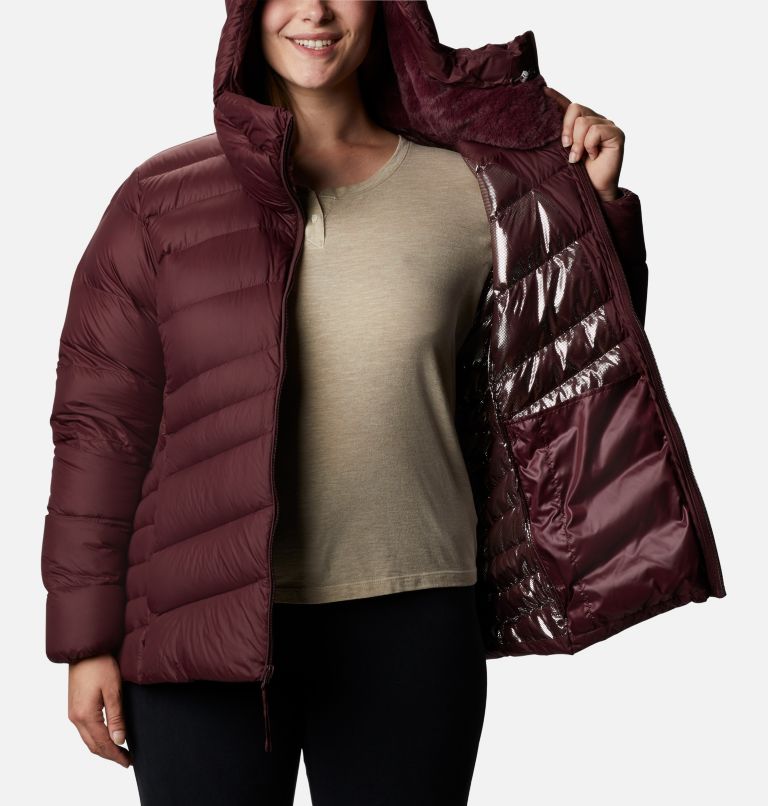 Women's Autumn Park Down Hooded Jacket - Plus Size, Color: Malbec, image 5