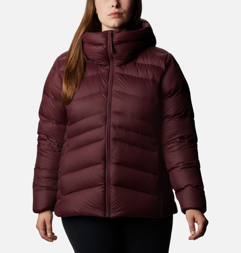 Women's Autumn Park Down Hooded Jacket - Plus Size, Color: Malbec, image 1