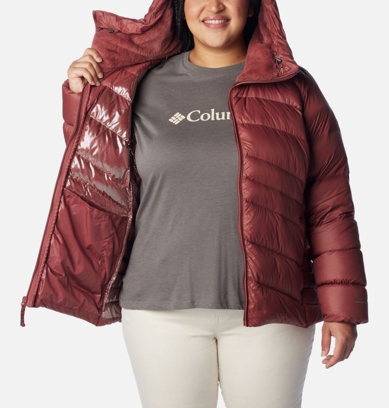 Women's Autumn Park Down Hooded Jacket - Plus Size, Color: Beetroot, image 5