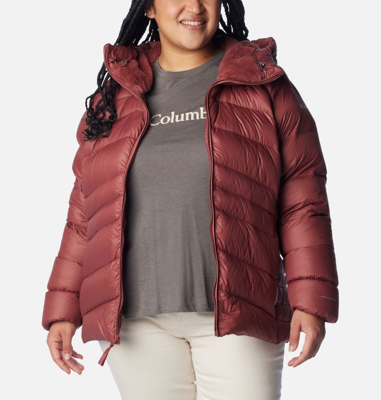 Women's Autumn Park Down Hooded Jacket - Plus Size, Color: Beetroot, image 7