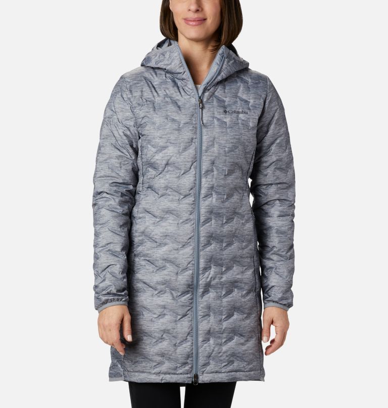 Women's Delta Ridge Long Down Jacket, Color: Tradewinds Grey Heather Print, image 1