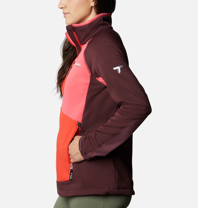 W Powder Chute Fleece Jacket | 671 | M, Color: Malbec, Bright Geranium, Bold Orange, image 3
