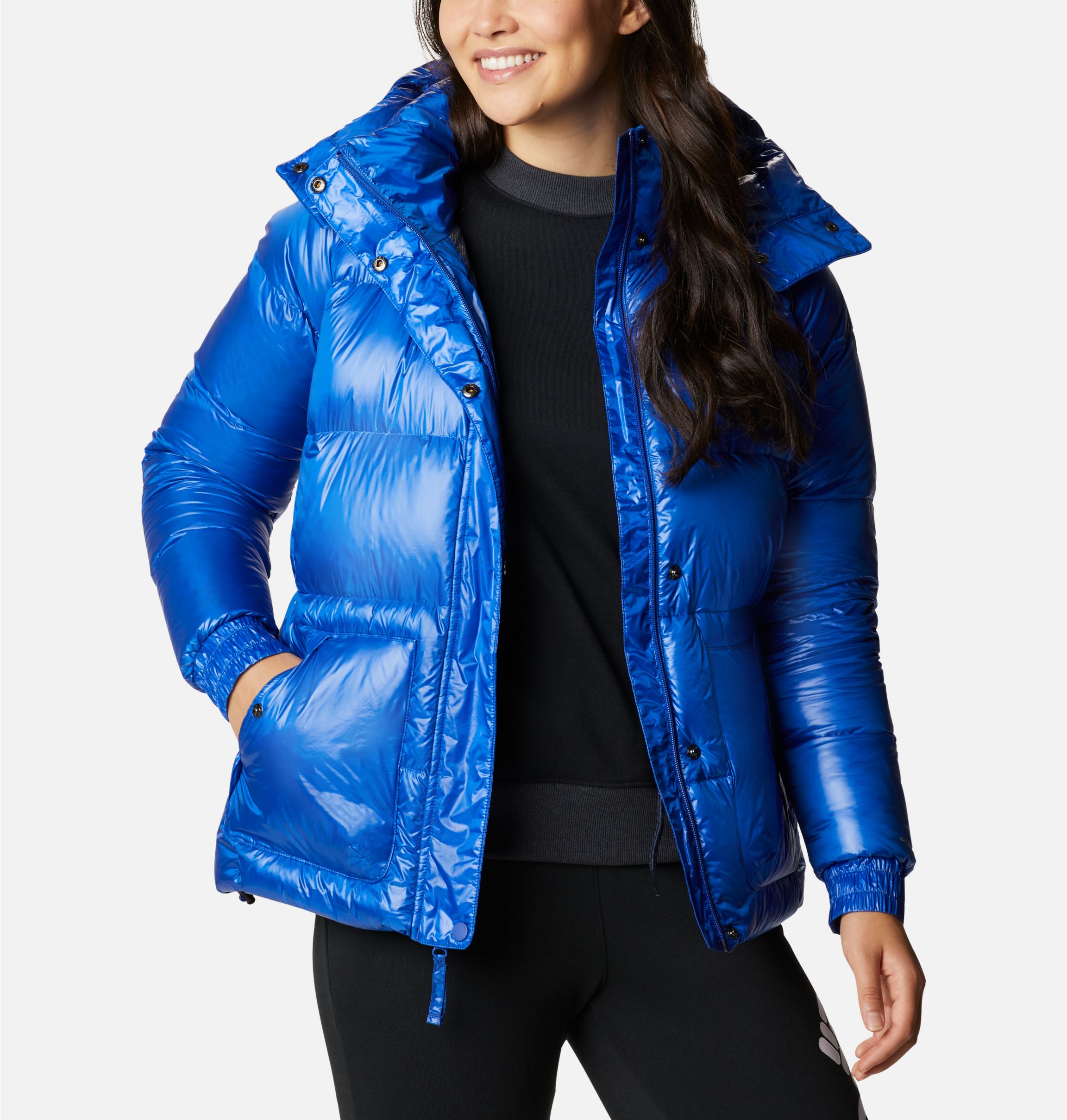 Womens cobalt blue puffer jacket sales