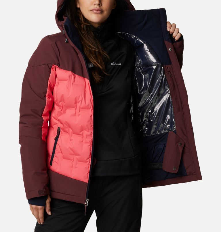 Women's Wild Card Down Jacket, Color: Bright Geranium, Malbec, image 5