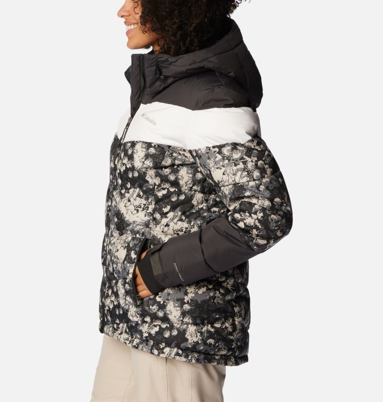 Women's Abbott Peak Insulated Jacket, Color: Black Iceblooms Print, Shark, White, image 3