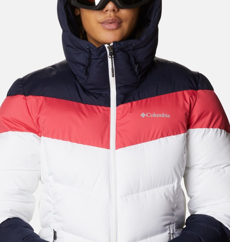 Women's Abbott Peak Insulated Ski Jacket, Color: White, Dark Nocturnal, Bright Geranium, image 4