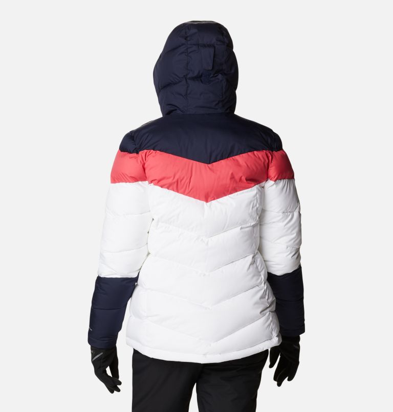 Women's Abbott Peak Insulated Ski Jacket, Color: White, Dark Nocturnal, Bright Geranium, image 2