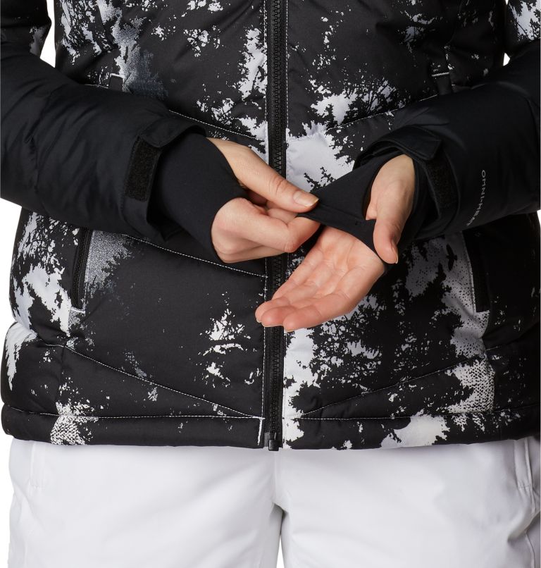 Women's Abbott Peak Insulated Waterproof Ski Jacket, Color: White Lookup Print, Black, White, image 11